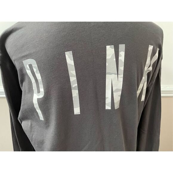 PINK Victoria’s Secret Grey Long Sleeve Tee with Camo Logo- Medium - Picture 4 of 6